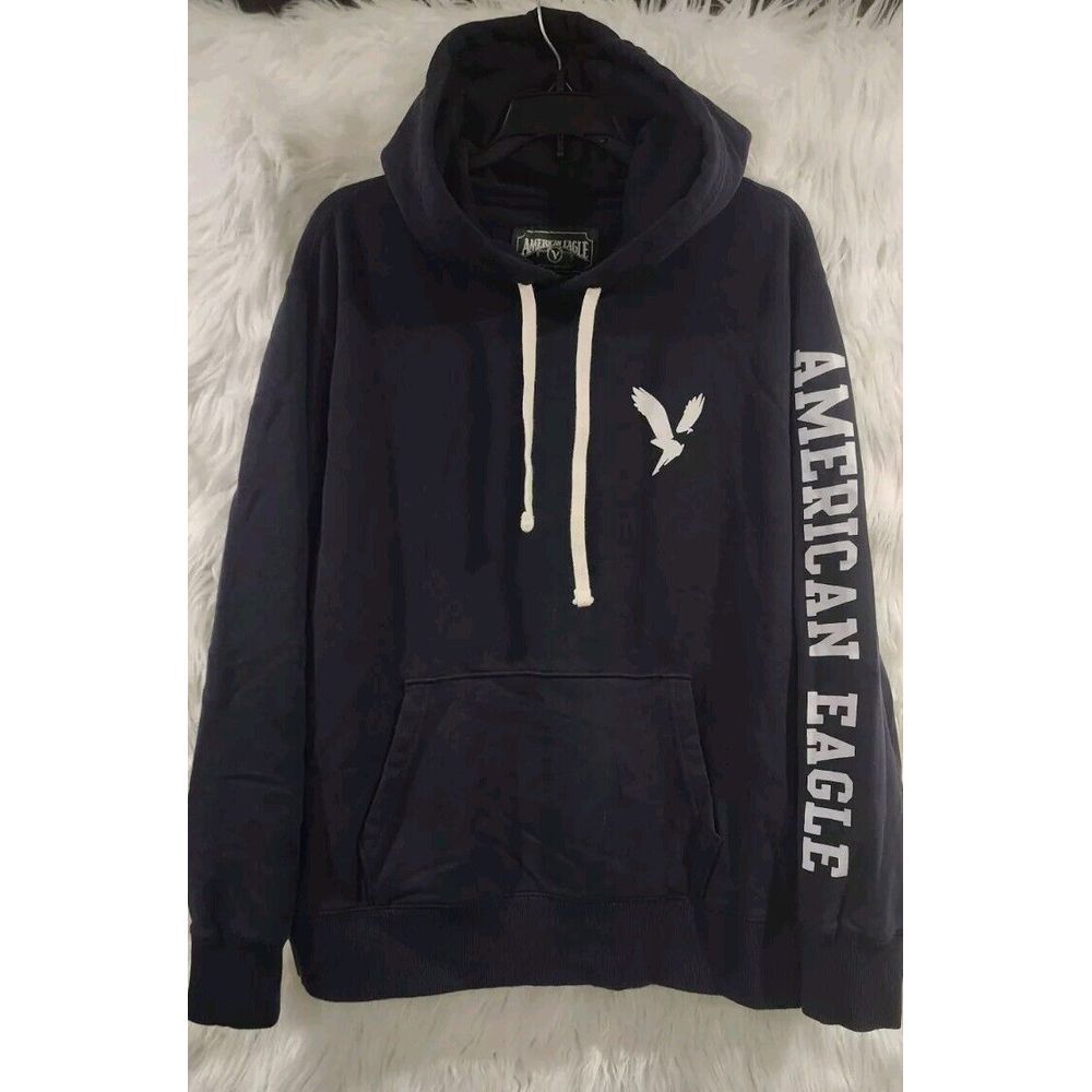 Men's American Eagle Soft Navy Graphic Pullover Hoodie Sz‎ Lg Oversized Large